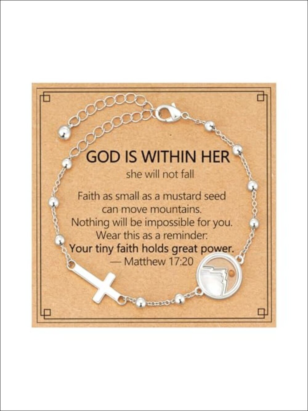 Mustard Seed Cross Bracelet 14K Gold Plated Adjustable Christian Gift